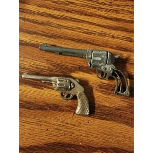 Lot‎ Of 2 Vintage Metal Silver Revolver Charms, Miniature Rare Antique 1950s